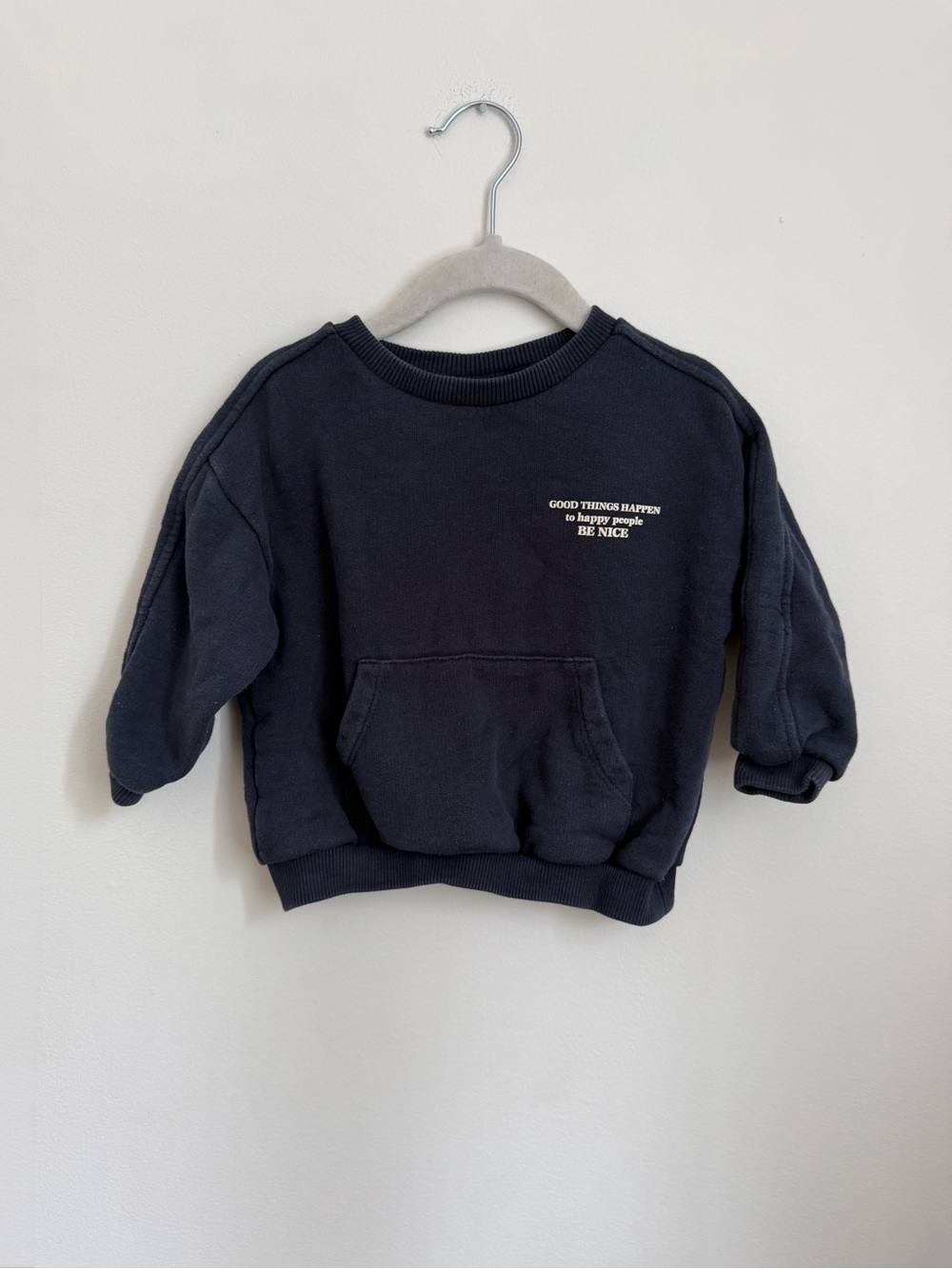 Zara Navy Graphic Crewneck Sweatshirt (Size 2)